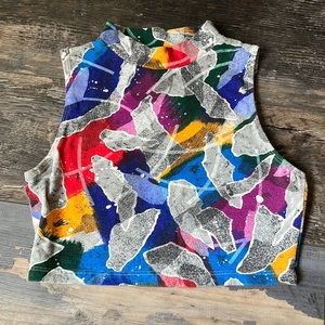 (L) Vintage Jacques Morét Girls Cropped Tank Top Multi-Colored